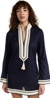 Tory Burch Blue Tunic With Contrasting Details And Tassel In Tory Navy