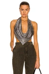 Alexander Wang Cropped Draped Chainmail Halterneck Top In Shiny Silver
