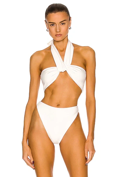 Aexae Ruched One Shoulder Bikini Top In Ivory