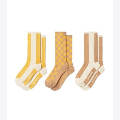 Tory Burch Buddy Socks, Set Of 3 In Camel