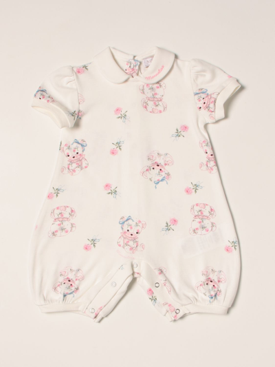 Monnalisa Babies' Romper With Bear And Flower Print In White