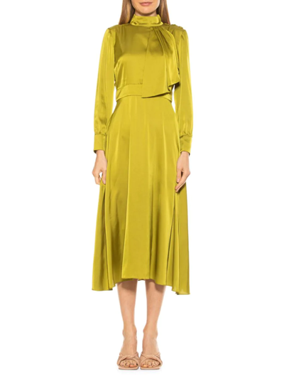 Alexia Admor Brooklyn Satin Fit-&-flare Midi Dress In Chartreuse