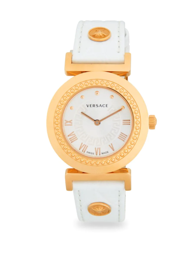 Versace Women's Analog Stainless Steel & Leather-strap Watch In Sapphire