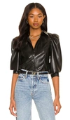 Alice And Olivia Alice + Olivia Carmina Mixed Media Faux Leather Top In Black