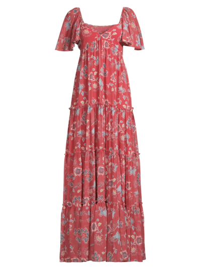 Sachin & Babi Kara Floral-print Tiered Maxi Dress In Red