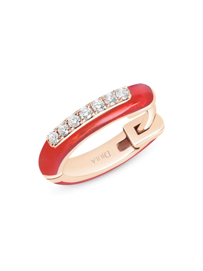 Djula Women's Marbella 14k Rose Gold, Red Enamel, & Diamond Single Huggie Hoop Earring In Pink Gold