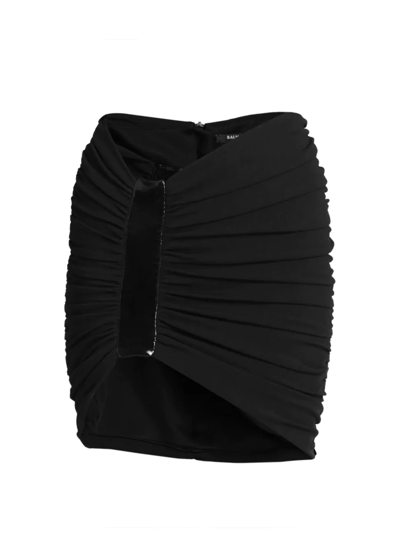 Balmain Asymmetric Black Miniskirt In Noir