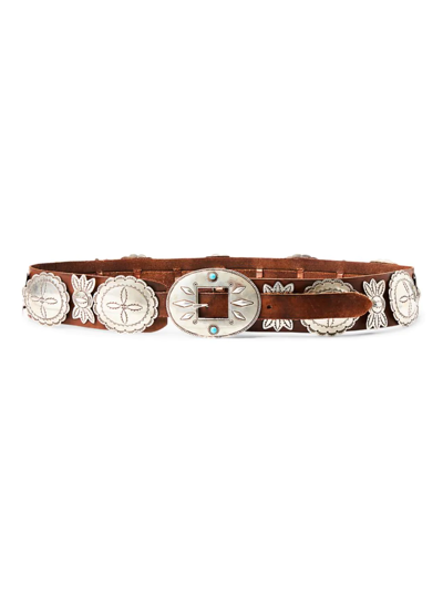 Ralph Lauren Casted Concho Leather Belt In Brown