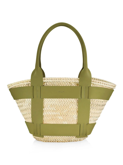 Demellier Santorini Raffia Basket Bag In Lime