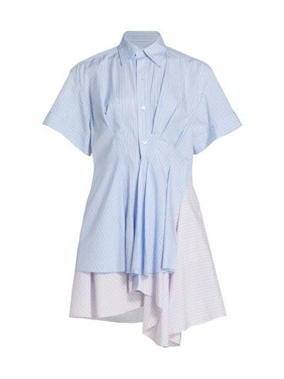 Aknvas Tammy Two-tone Pinstripe Shirtdress In Blue Stripe