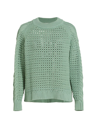 Aknvas Mick Open-knit Crewneck Sweater In Slate Green