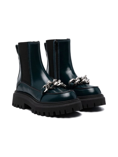 N°21 Kids' Chain-link Chunky Chelsea Boots In Green