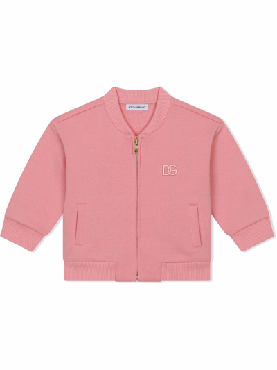 Dolce & Gabbana Babies' Embroidered-logo Bomber Jacket In Pink