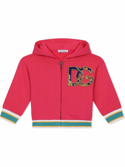 Dolce & Gabbana Babies' Zip-front Logo Hoodie In Fuchsia