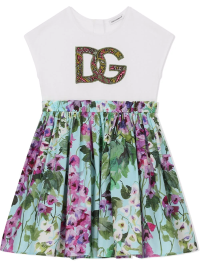 Dolce & Gabbana Kids' Logo-patch Floral Print Sundress In White