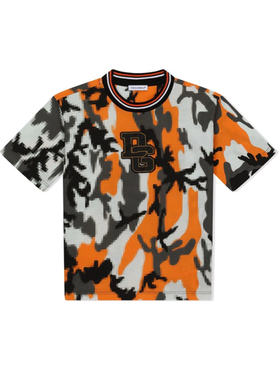 Dolce & Gabbana Kids' Camouflage Jersey T-shirt With Dg Logo In Multi