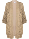 Brunello Cucinelli Open-knit Cardigan Coat In Brown