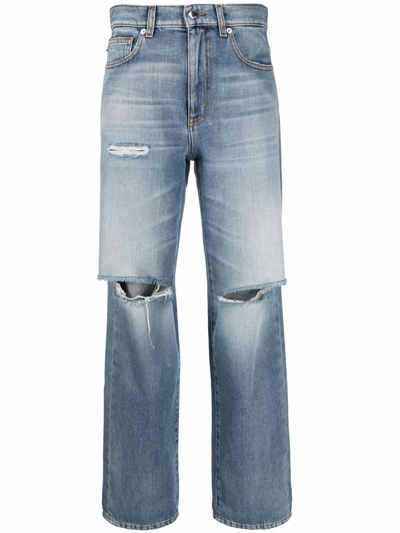 Love Moschino Distressed Straight-leg Jeans In Blue