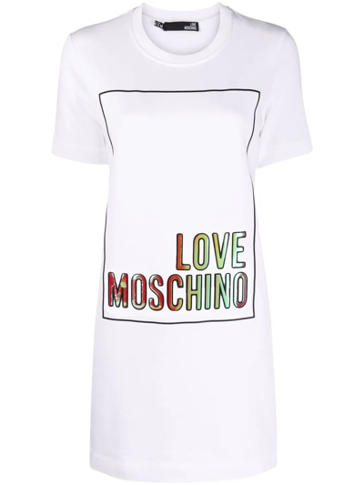 Love Moschino Logo印花t恤式连衣裙 In Off White