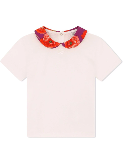 Dolce & Gabbana Babies' Peter Pan Collar Cotton T-shirt In White