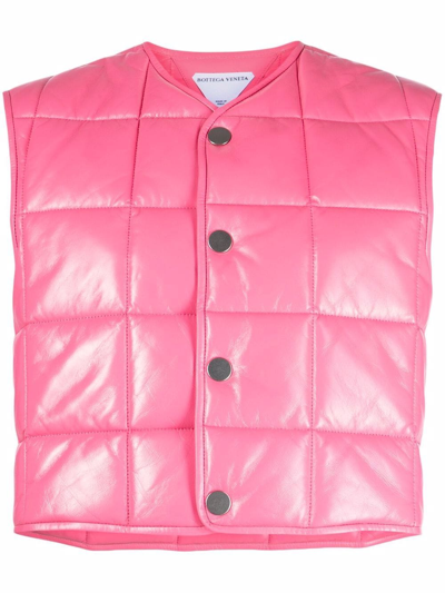 Bottega Veneta Intrecciato Patent Leather Gilet In Pink