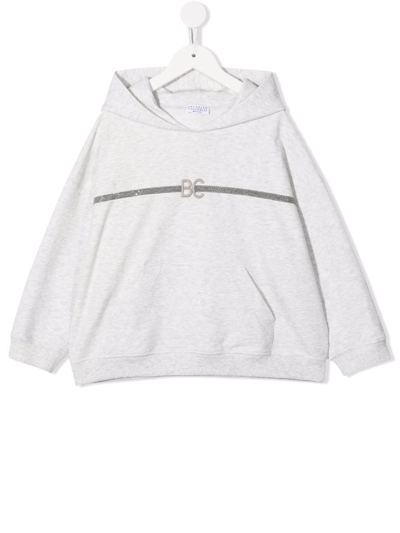 Brunello Cucinelli Kids' Monogram Sweatshirt Hoodie In Light Grey