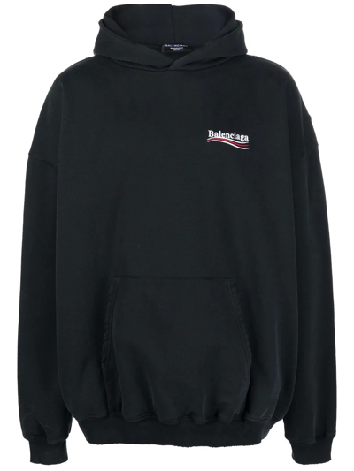 Balenciaga Large Fit Cotton Sweatshirt Hoodie In Black