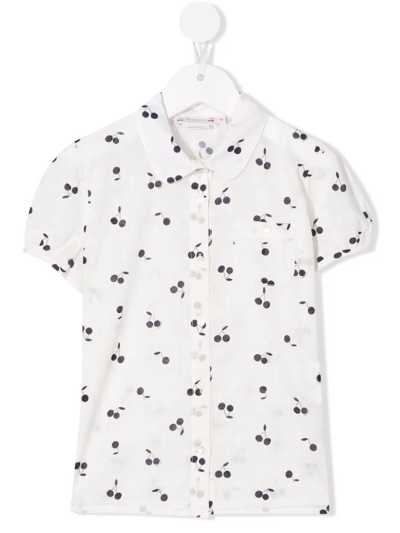 Bonpoint Kids' Cherry-print Short-sleeved Shirt In Cream