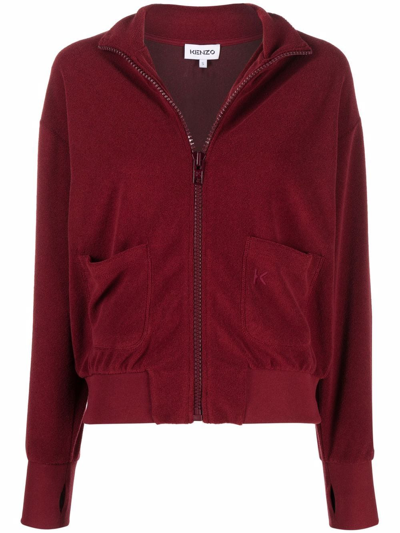 Kenzo Terry-cloth Zip-up Jacket In Red