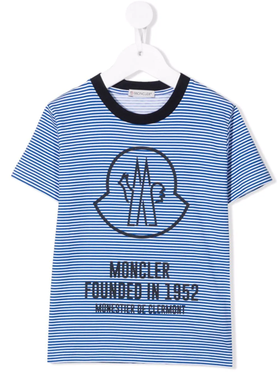 Moncler Kids' Logo-print Striped T-shirt In White