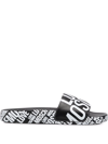 Love Moschino Logo-print Faux-leather Slides In Black
