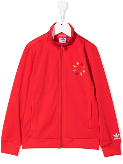 Adidas Originals Kids' Chest Logo-print Bomber Jacket In Red