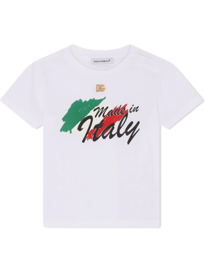 Dolce & Gabbana Babies' Italian-flag Logo-print T-shirt In White