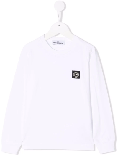 Stone Island Junior Kids' Logo-print Long-sleeve Top In White