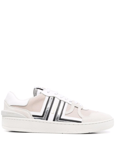 Lanvin Men's Metallic Clay Low-top Leather-suede Sneakers In White