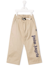 Palm Angels Logo-print Straight-leg Trousers In Neutrals