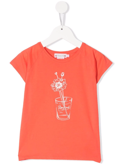 Bonpoint Kids' Peach Graphic Asmae T-shirt In Orange