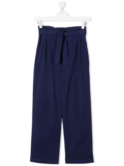 Bonpoint Kids' Paperbag-waist Cotton-blend Trousers In Blue