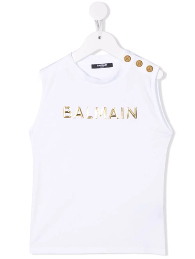 Balmain Kids' Debossed-logo Cotton Top In White