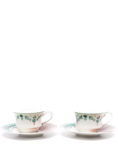 Seletti Hybrid Contrast-print Tea Cup Set In White