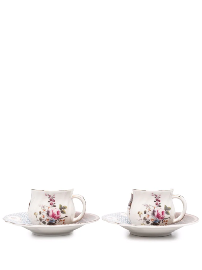 Seletti Hybrid Contrast-print Tea Sets In White