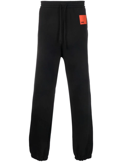 Oamc Logo-patch Cotton Track Pants In Black