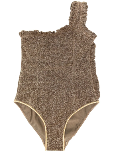 Oseree Kids' Metallic-effect Stretch Swimsuit In Sand