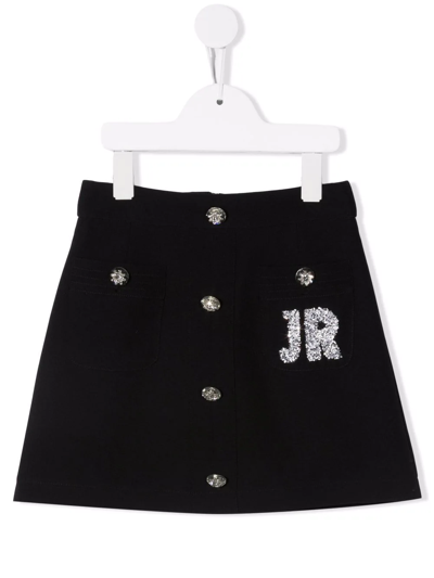 John Richmond Junior Kids' Sequin-logo Midi Skirt In Black