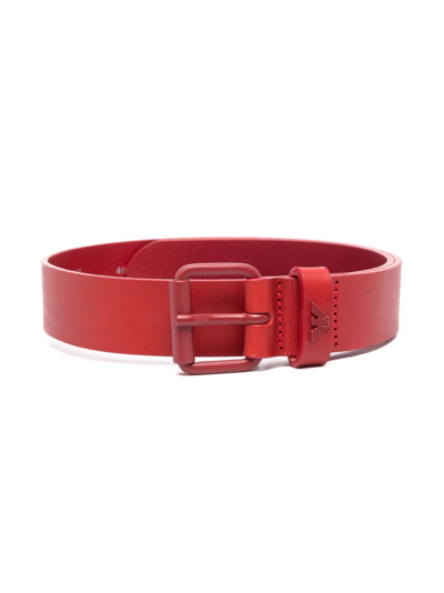 Emporio Armani Kids' Leather Buckle Belt In Red