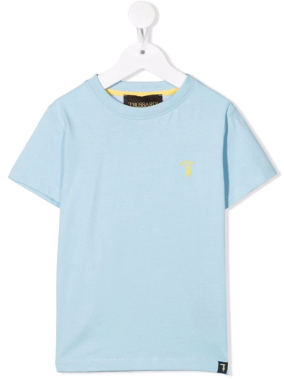 Trussardi Junior Kids' Embroidered-logo Short-sleeved T-shirt In Blue