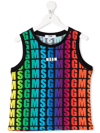 Msgm Tank Top With All-over Multicolor Logo In Blue