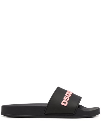 Dsquared2 Black Rubber Slide Sandals With Logo