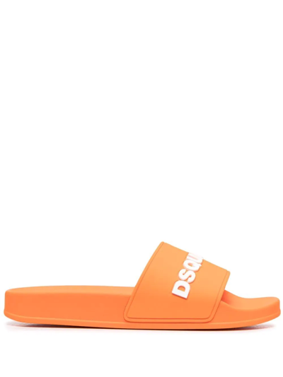Dsquared2 Logo Embossed Slides In Orange (orange)
