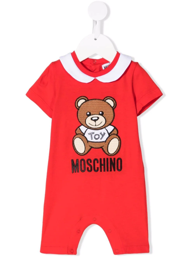 Moschino Babies' Teddy Bear Cotton Shorties In Red